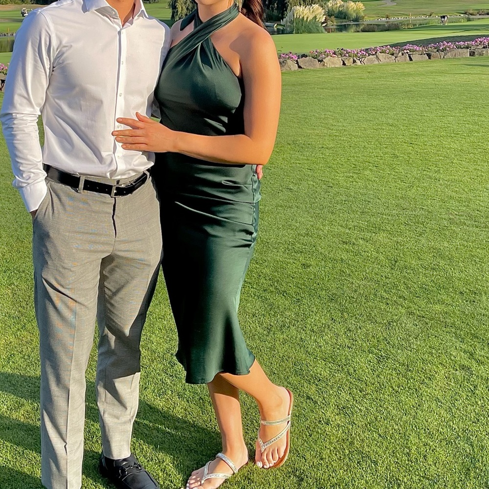 Green Satin Midi Dress size medium